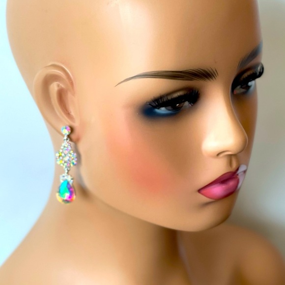 Rhinestone Earrings Bridesmaid Prom Dress Long Dangle Earrings Bridal Jewelry - Picture 2 of 4